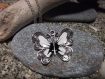 Collier maille cheval pendentif papillon argent, noir et blanc