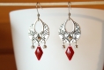 Boucles d'oreille chandelier rouge, boucles ethnique, bohème, sequin émaillé, original, fait main, cadeau, anniversaire, noël