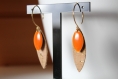 Boucles d'oreille liège et orange, sequin émaillé, bijou minimaliste, original, idée cadeau, anniversaire, noël