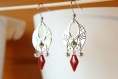 Boucles d'oreille chandelier rouge, boucles ethnique, bohème, sequin émaillé, original, fait main, cadeau, anniversaire, noël