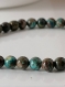 Bracelet perles jade bleu et tonalité marron, bracelet élastique, pierre naturelle, fait main, idée cadeau, anniversaire