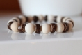 Bracelet perles noix de coco et pierre fossile, bracelet élastique, pierre naturelle, fait main, idée cadeau, anniversaire