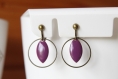 Boucles d'oreilles clips violet, sequin émaillé navette, anneau bronze, idée cadeau, anniversaire, noël