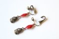 Boucles d'oreilles clip rouge bordeaux, sequins émaillés, tête de bouddha, bronze, idée cadeau, anniversaire, noël