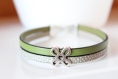 Bracelet femme cuir, bijoux fait main, cadeau femme, mariage, vert pistache, gris tacheté, passant fleur argenté