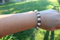 Bracelet perles noix de coco et pierre fossile, bracelet élastique, pierre naturelle, fait main, idée cadeau, anniversaire