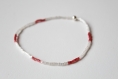 Bracelet perle miyuki, perles blanc nacre et rouge rose, bracelet élastique, fait main, idée cadeau, anniversaire