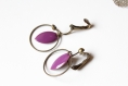 Boucles d'oreilles clips violet, sequin émaillé navette, anneau bronze, idée cadeau, anniversaire, noël