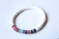 Bracelet heishi élastique blanc et multicolore, bracelet surfeur, bijou de créateur, fait main, idée cadeau