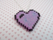 Collier coeur pixelisé violet en pâte polymère