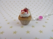 Collier cupcake vermicelles colorés en pâte polymère et perle rose