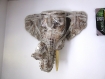 Piece unique ! sculpture sur bois tête d'éléphant patinée main (taille réelle)