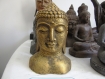 Moulage ciment tête de bouddha patinée main façon or vieilli 18x11 cm