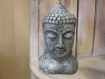 Moulage ciment tête de bouddha patinée main façon argent vieilli 18x11 cm