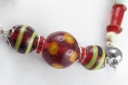 Collier perles indiennes en pâte de verre rouge/oeil de chat rouge/perles grises/perles en verre