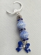 	 boucles d'oreilles dormeuses en perles de verre bleues rayées/rondelles strass/breloque noeud