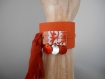 Bracelet manchette cuir orange style ethnique bohême 