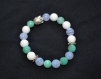 Bracelet pierres gemmes jade blanc / calcédoine bleue / amazonite africaine