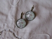 Boucles d'oreilles dormeuses en metal couleur bronze bords ciseles  image sous dome en verre bombe 20 mm collection  okinawa
