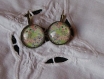 Boucles d'oreilles dormeuses en metal couleur bronze bords ciseles  image sous dome en verre bombe 20 mm jardin japonais