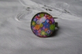 Bague  reglable  en metal couleur bronze image sous dome en verre bombe 20 mm collection retro flowers