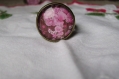 Bague  reglable  en metal couleur bronze image sous dome en verre bombe 16 mm collection fleurs de cerisier