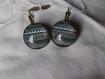 Boucles d'oreilles dormeuses bords ciseles en metal couleur bronze  image sous dome en verre bombe 20mm collection  les azteques