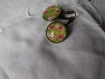 Boucles d'oreilles dormeuses  en metal couleur bronze  image sous dome en verre bombe 18mm collection fleur vintage