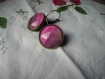 Boucles d'oreilles dormeuses   en metal couleur bronze  image sous dome en verre bombe 18mm collection rose
