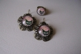 Boucles d'oreilles  35mm en metal couleur bronze  image sous dome en verre bombe 20 mm collection chat noir