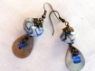 Boucles d'oreille asymétrique romantique goutte d'eau bronze, boho chic, ethnique, perles fait main 