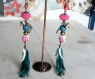 Boucles d'oreille romantique bronze, boho chic, ethnique, perle du népal avec turquoise, perle céramique, perle tensha 