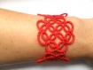 Bracelet dentelle rouge, bracelet dentelle frivolite, bracelet crochet, bijoux dentelle rouge 