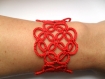 Bracelet dentelle rouge, bracelet dentelle frivolite, bracelet crochet, bijoux dentelle rouge 