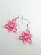 Paire de boucles d'oreille en dentelle couleur rose ,bijoux frivolite, boucles d'oreille couleur rose en dentelle de frivolite 