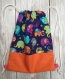  sac à dos pochon pour enfants personnalisable.theme éléphants multicolores et orange.