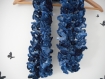 Echarpe tricotée main en laine fantaisie dégradé de bleu 