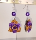 Roses anciennes violet/or boucles d'oreilles