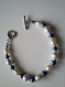 élégant ensemble bracelet boucles d'oreilles en perles ivoires et bleues