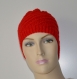 Bonnet femme en laine rouge motif diagonal