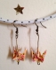 Boucles d'oreilles origami jaunes . motif petites fleurs blanches ,  roses et noires .
