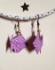 Boucles d'oreilles origami blanches et violettes . motif vagues japonaises.