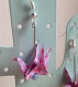 Boucles d'oreilles origami rose , bleu et blanc . motif écailles  japonaises