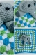 Doudou plat bébé éléphant gris, turquoise, blanc et vert en coton mélangé - crochet