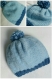 Bonnet bébé à pompon bleu en laine acrylique taille 6/12 mois - tricot 