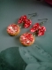 Boucles d'oreilles tartelettes aux fraises et petit noeud décoratif 