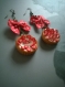 Boucles d'oreilles tartelettes aux fraises et petit noeud décoratif 
