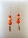 Jolie paire de boucles d'oreilles argentées perles orange et blanc