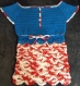 Robe enfant au crochet100% coton, bleu, blanc, rouge