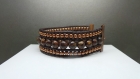 Bracelet cuir marron foncé avec pierre de gemme bronzite bijoux fantaisie 306